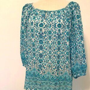 grand & greene rayon turquoise Paisley tunic 3/4 arm size S/M